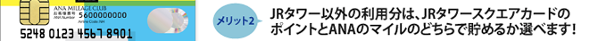 メリット2 JRタワー以外の利用分は、JRタワースクエアカードのポイントとANAのマイルのどちらで貯めるか選べます！